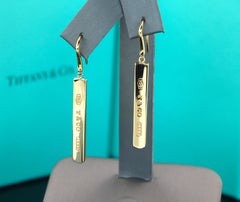 26753 Tiffany & Co 750 18K Yellow Gold 1837 Bar Dangle Drop Hook Earrings