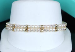 26756 Vintage Tiffany Co 18K Yellow Gold 4mm Akoya Pearl Double Strand Bracelet