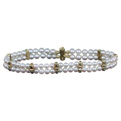 26756 Vintage Tiffany Co 18K Yellow Gold 4mm Akoya Pearl Double Strand Bracelet