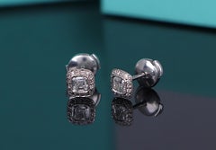 26768 Tiffany Co Legacy Platinum 0.60 H VS1 Cushion Diamond Halo Stud Earrings