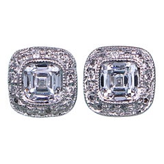 26768 Tiffany Co Legacy Platinum 0.60 H VS1 Cushion Diamond Halo Stud Earrings