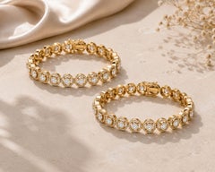 26.77 Carat Natural Diamond Bangle Set of 2 in 18K Yellow Gold Handmade Pair