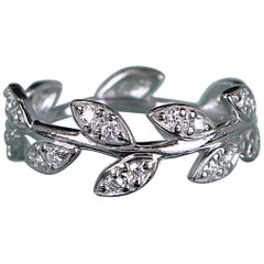 26778 Tiffany Co Paloma Picasso 18K White Gold Diamond Olive Leaf Ring Band 6.25