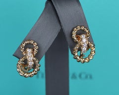 26786 Vintage Tiffany Co 18k Gold Diamond Twisted Rope Infinity Earrings