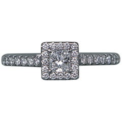 26791 Tiffany Co Grace Platinum 0.19 F VS1 Princess Diamond Halo Engagement Ring
