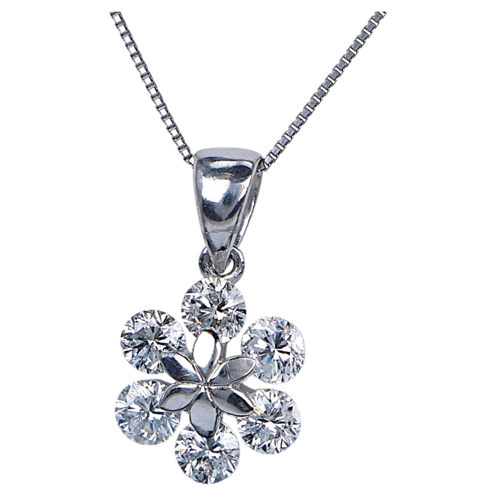 26794 Platinum 1.00ct Round Cut Diamond Flower Petal Pendant 16" Chain For Sale