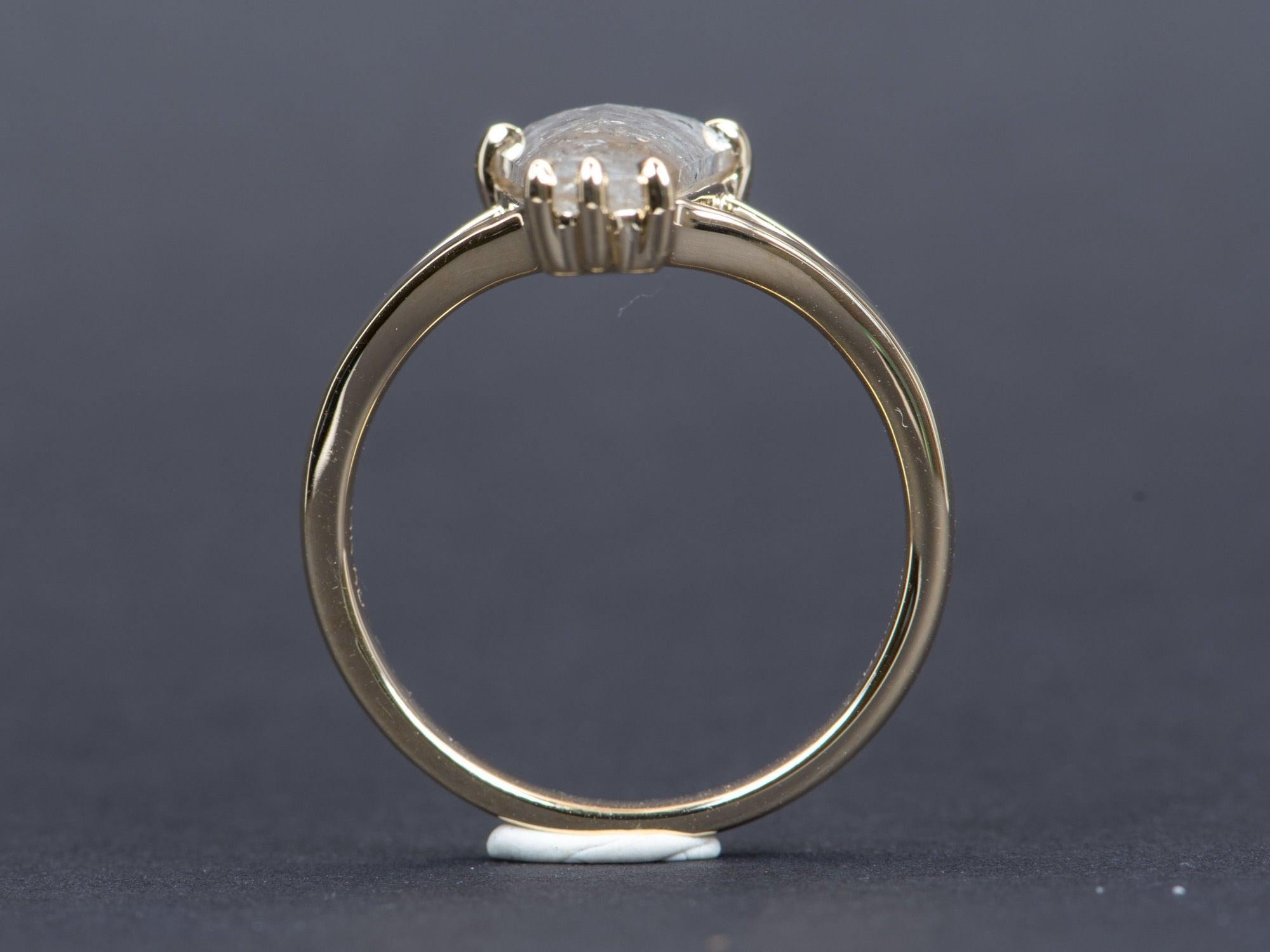 Hexagon Cut 2.67ct Hexagon Salt and Pepper Diamond Ring on Split Band 14K Yellow Gold