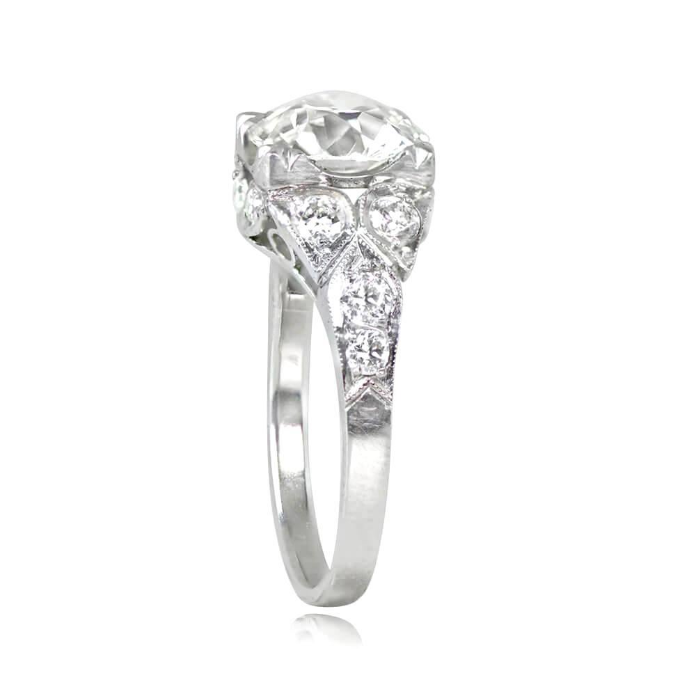Art Deco 2.67 Carat Old Euro Diamond Engagement Ring, Platinum, Antique Diamond For Sale