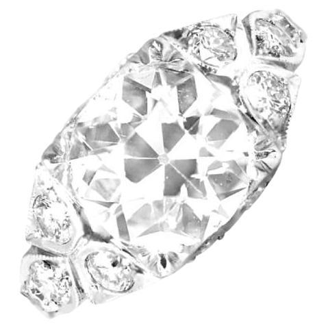 2.67 Carat Old Euro Diamond Engagement Ring, Platinum, Antique Diamond For Sale