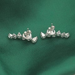 2.67Ct Oval & Pear Cut Natural Diamond Climber Earrings 18K White Gold