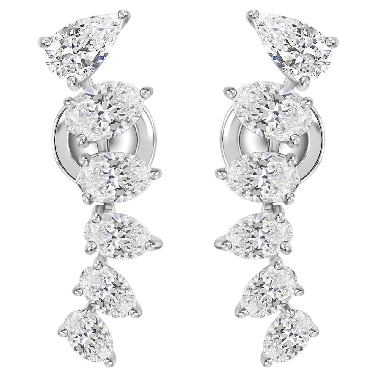 2.67Ct Oval & Pear Cut Natural Diamond Climber Earrings 18K White Gold For Sale
