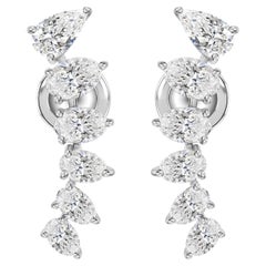 2.67Ct Oval & Pear Cut Natural Diamond Climber Earrings 18K White Gold