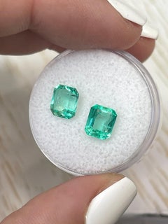 2.67tcw 7x6 Matching Vibrant Green Colombian Emeralds - Emerald Cut Genuine Pair