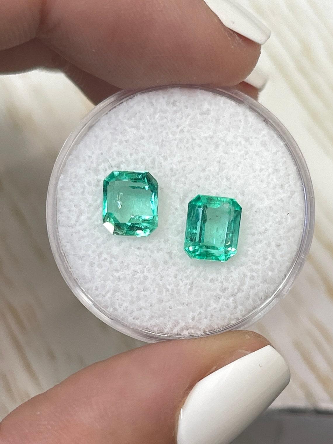 2.67tcw 7x6 Matching Vibrant Green Colombian Emeralds - Emerald Cut Genuine Pair