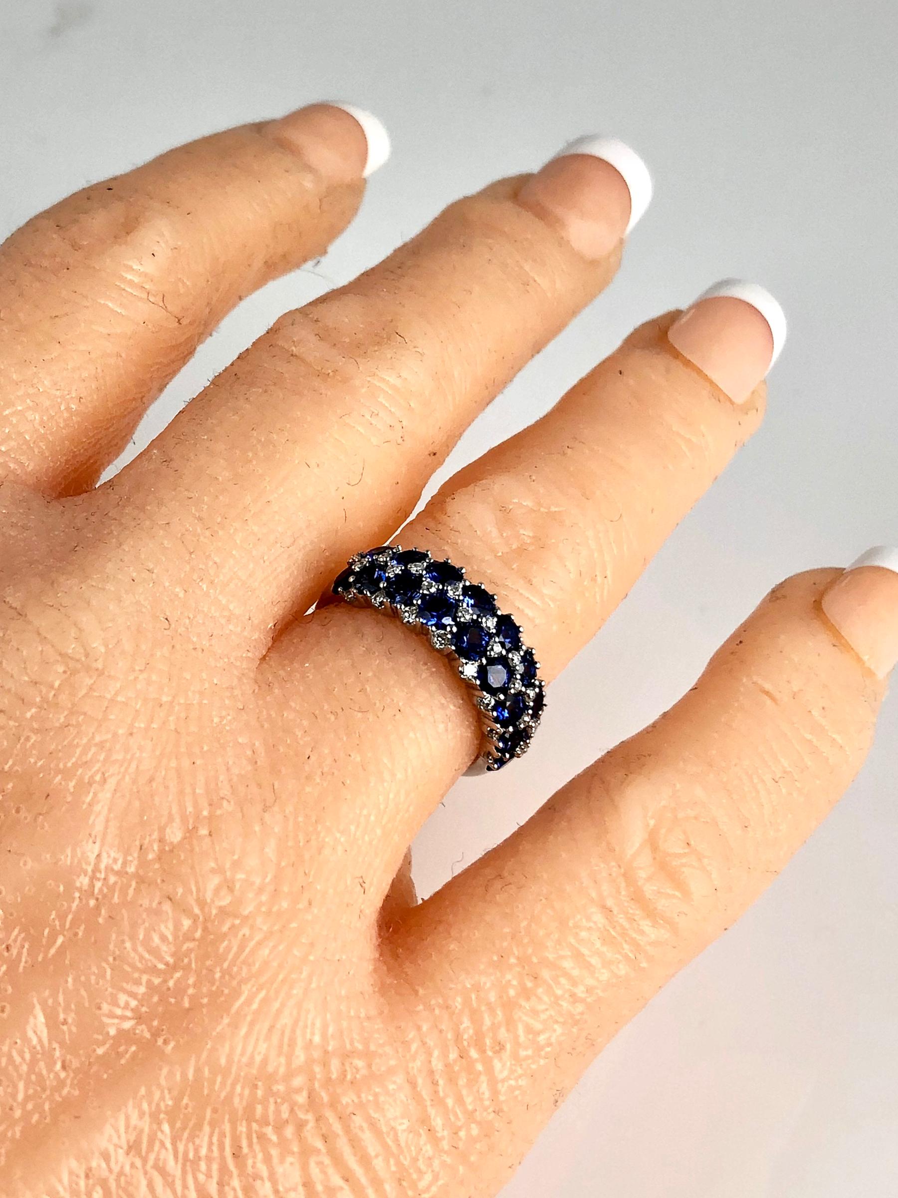 Round Cut Diamond Town 2.68 Carat Blue Sapphire and 0.44 Carat Diamond Fashion Ring