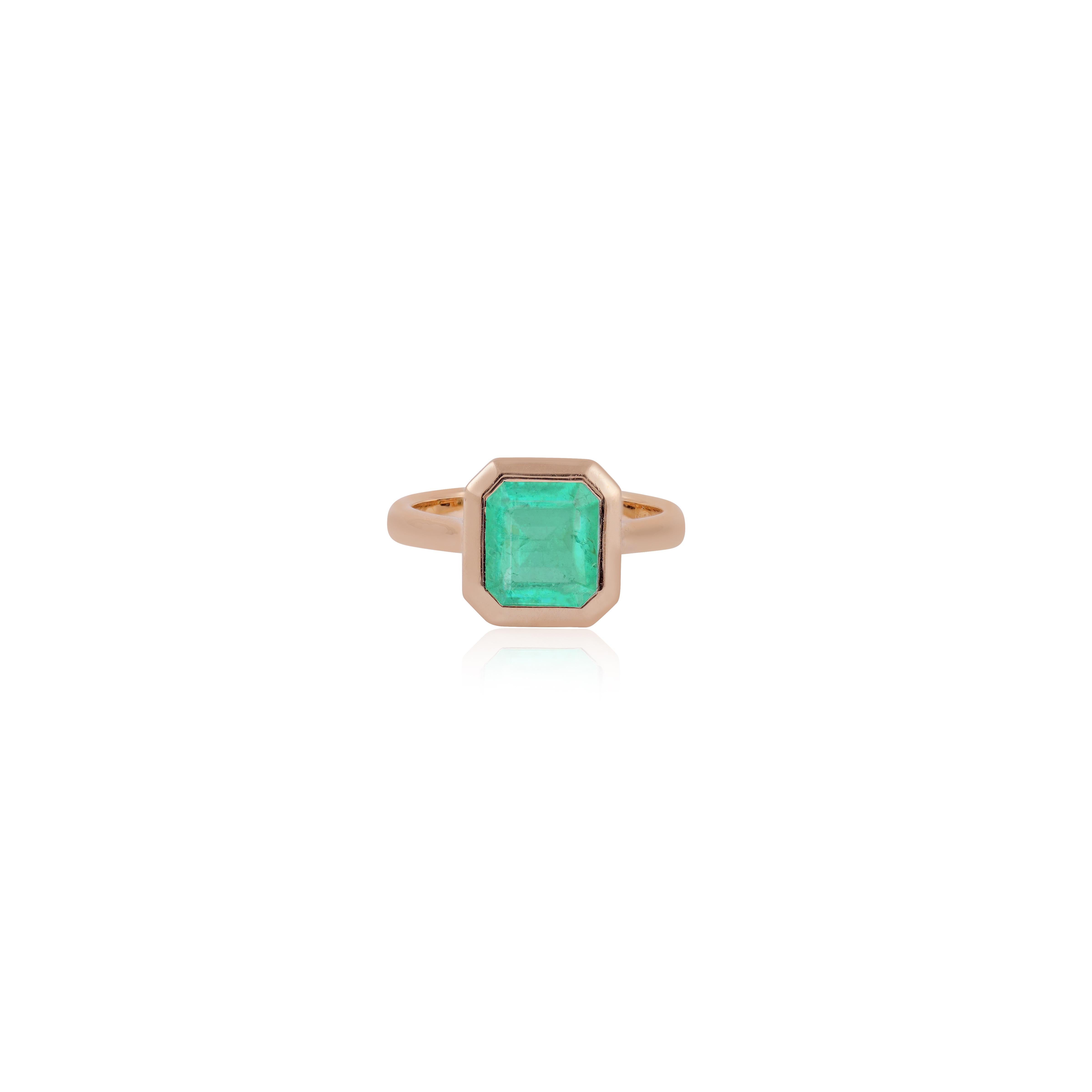 Elegant Colombian Emerald Close Setting Ring are fun to wear. A classic Single Stone  of Ring with a designer touch with its setting in 18K Yellow gold, giving it a true Fun look.

2.68 Carat Colombian Emerald Close Setting  Ring  in 18 Karat Rose