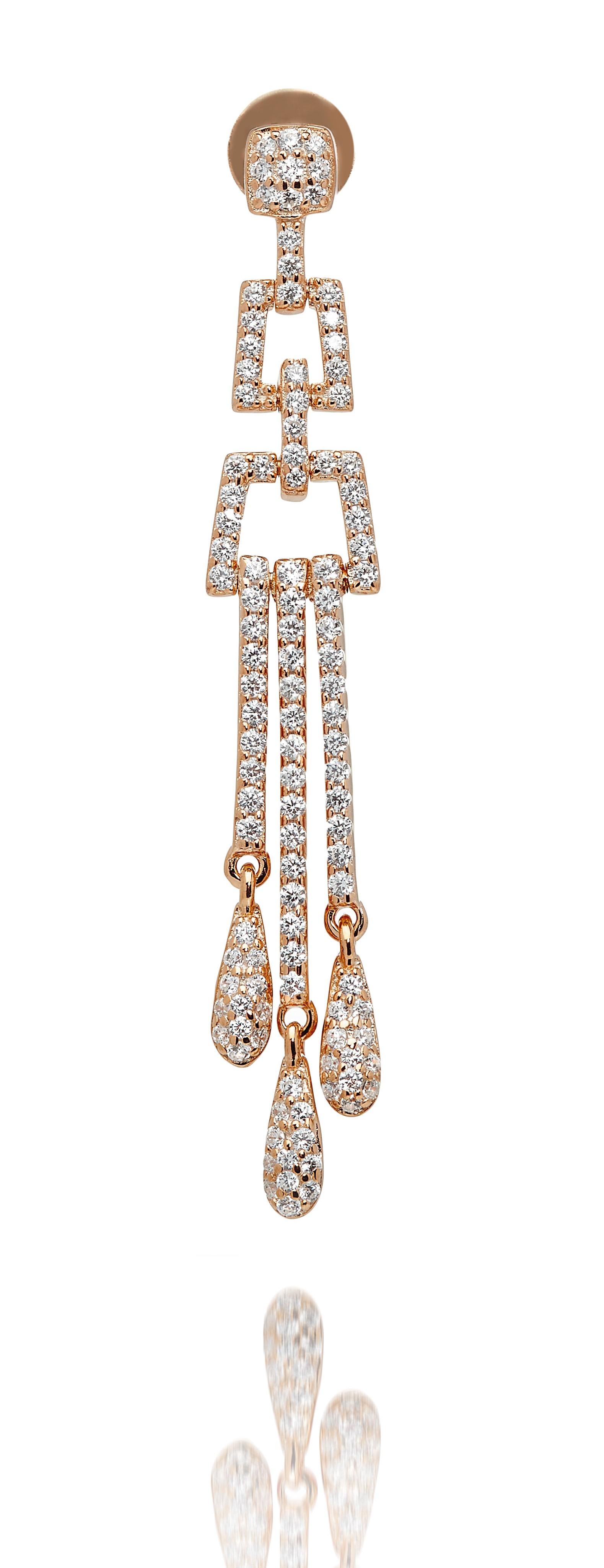 2.68 Carat Cubic Zirconia Rose Gold Art Deco Style Chandelier Drop Earrings In New Condition For Sale In London, GB