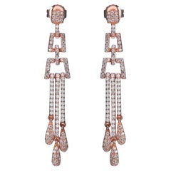 Boucles d'oreilles pendantes chandelier de style Art déco en or rose et zirconia cubique de 2,68 carats