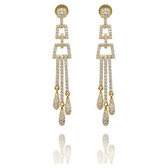 Boucles d'oreilles pendantes chandelier de style Art déco en or jaune avec zirconia cubique de 2,68 carats