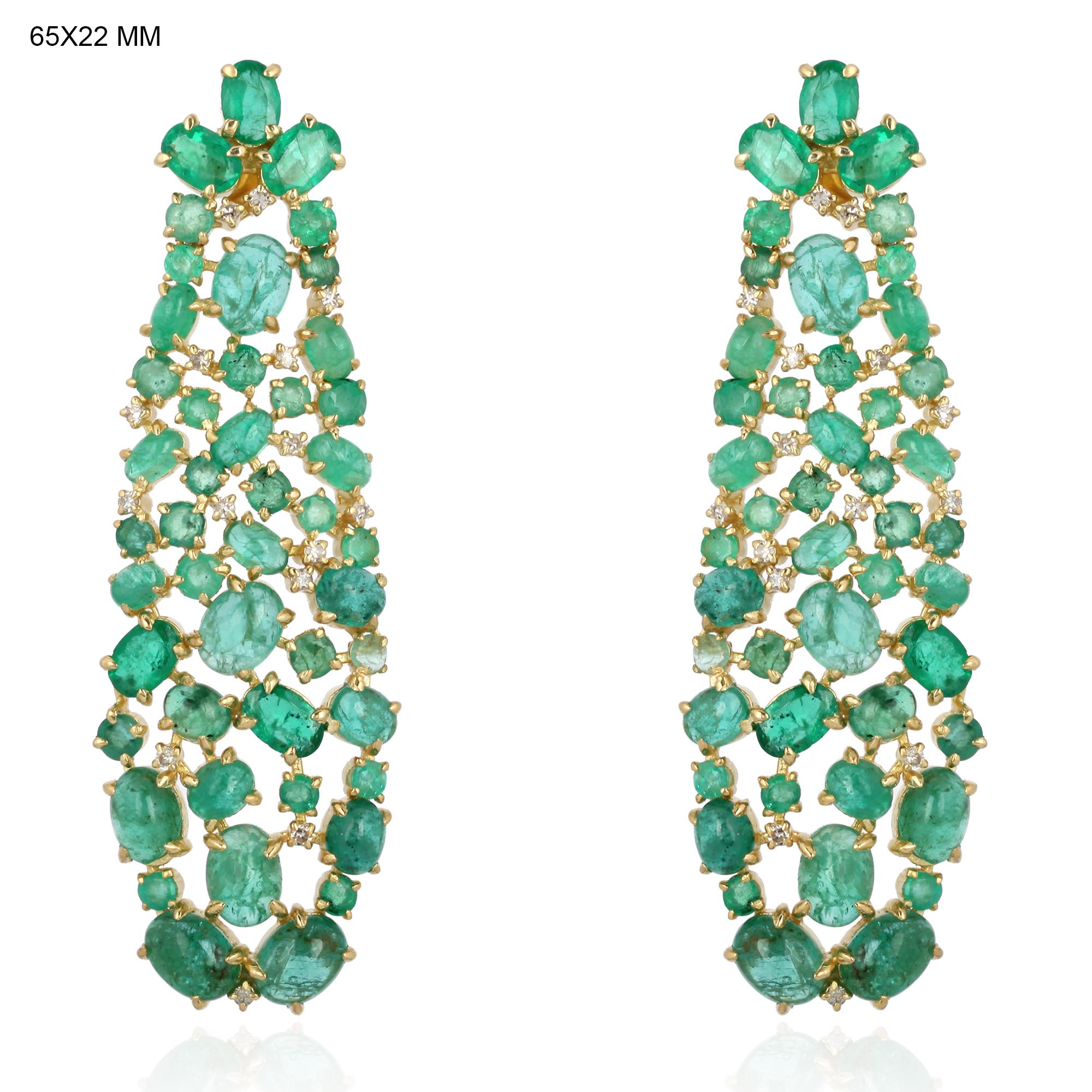 Artisan 26.8 Carat Emerald Diamond Fluid Stud Earrings For Sale