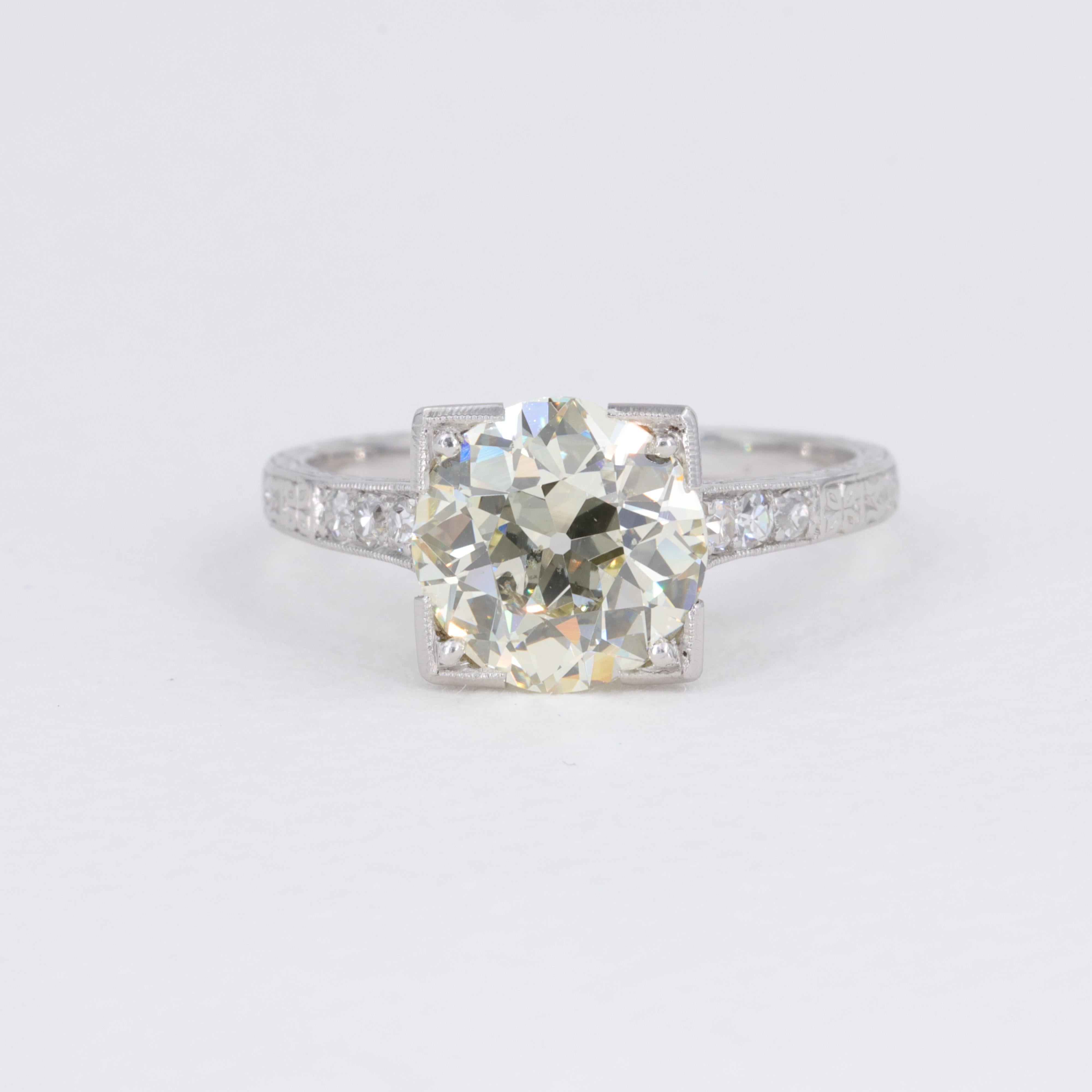 Art Deco 2.68 Carat GIA Old European Cut Diamond Platinum Deco Engagement Ring For Sale