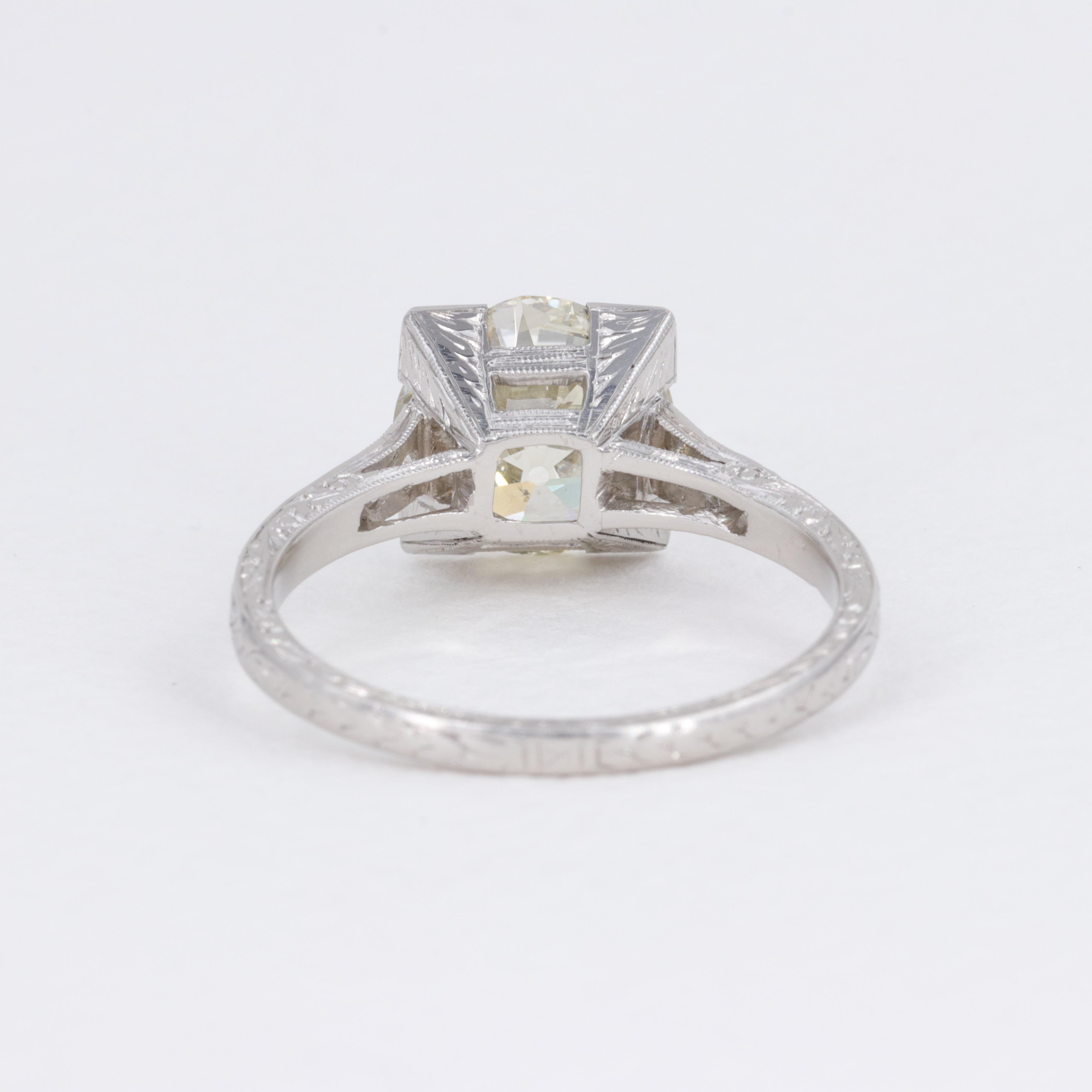 2.68 Carat GIA Old European Cut Diamond Platinum Deco Engagement Ring For Sale 1