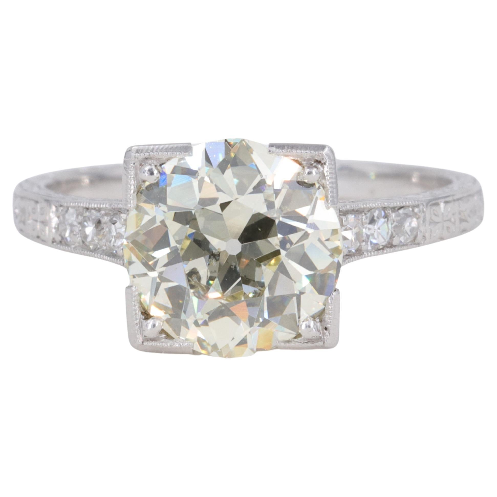 2.68 Carat GIA Old European Cut Diamond Platinum Deco Engagement Ring