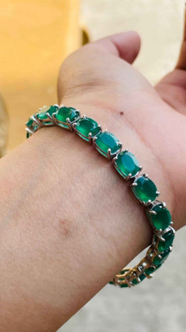 26.8 Carat Green Onyx Gemstone Tennis Bracelet Gift for Her in Sterling Silver For Sale 5