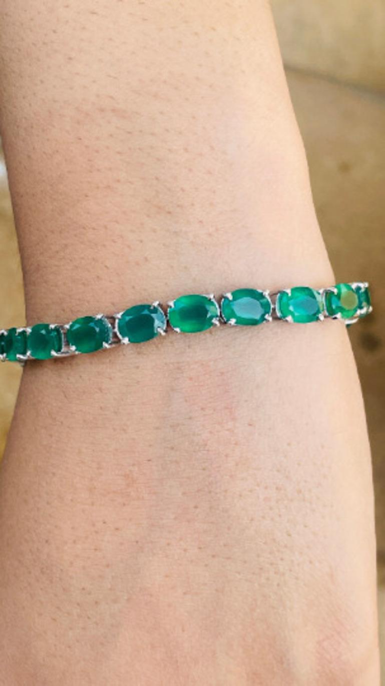 Oval Cut 26.8 Carat Green Onyx Gemstone Tennis Bracelet Gift for Her in Sterling Silver For Sale