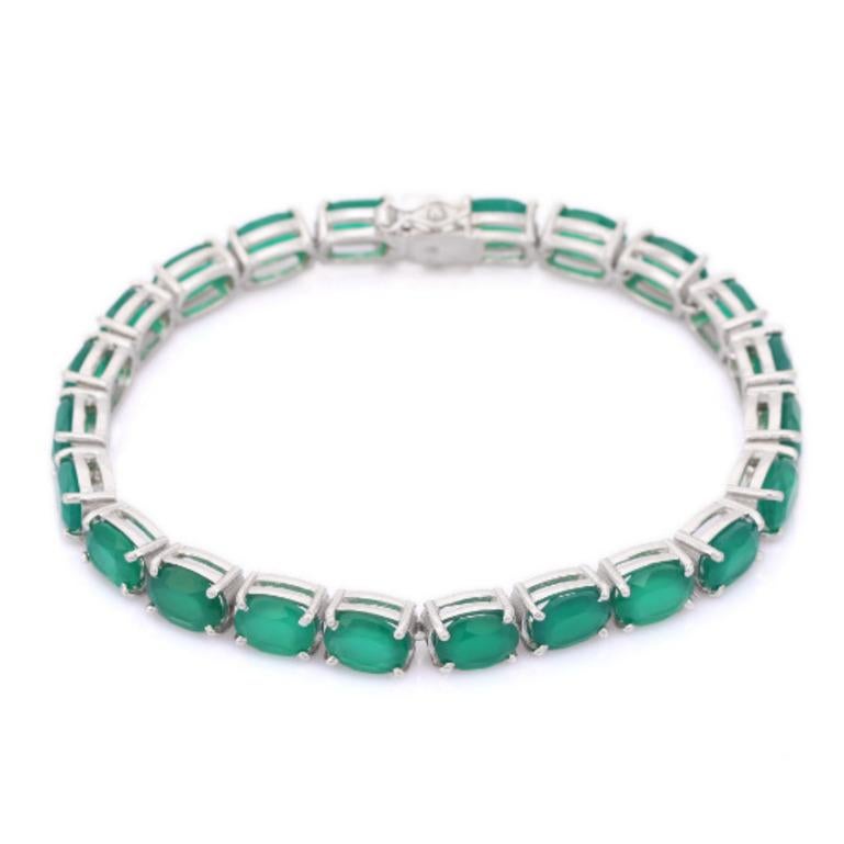 26.8 Carat Green Onyx Gemstone Tennis Bracelet in 925 Sterling Silver In New Condition For Sale In Houston, TX