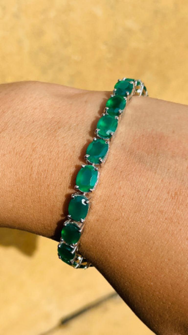 Women's 26.8 Carat Green Onyx Gemstone Tennis Bracelet Gift for Her in Sterling Silver For Sale