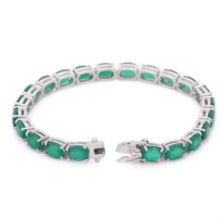26.8 Carat Green Onyx Gemstone Tennis Bracelet in 925 Sterling Silver For Sale 1