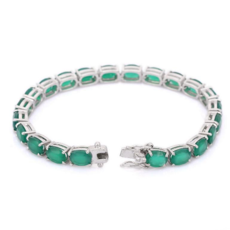 26.8 Carat Green Onyx Gemstone Tennis Bracelet Gift for Her in Sterling Silver For Sale 1