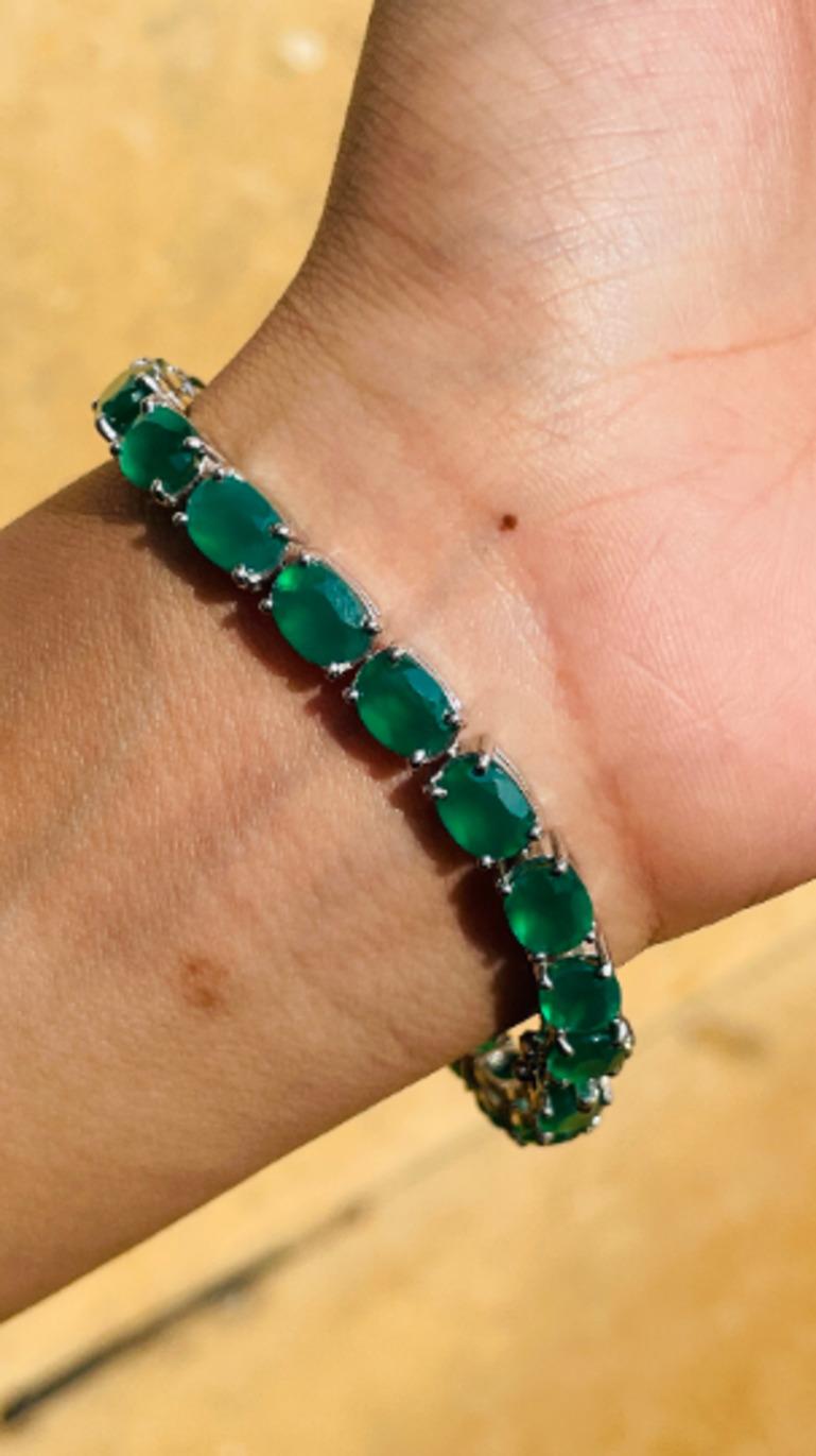 26.8 Carat Green Onyx Gemstone Tennis Bracelet Gift for Her in Sterling Silver For Sale 2