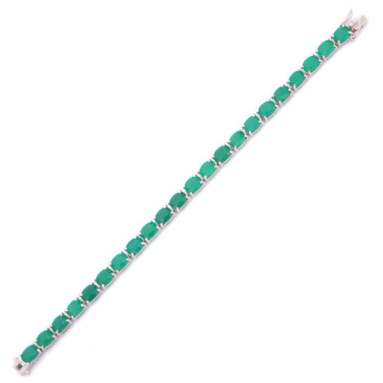 26.8 Carat Green Onyx Gemstone Tennis Bracelet Gift for Her in Sterling Silver For Sale 3
