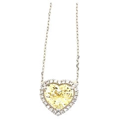 2.68 Carat Heart-Shaped No Heat Yellow Sapphire and Diamond Pendant Necklace