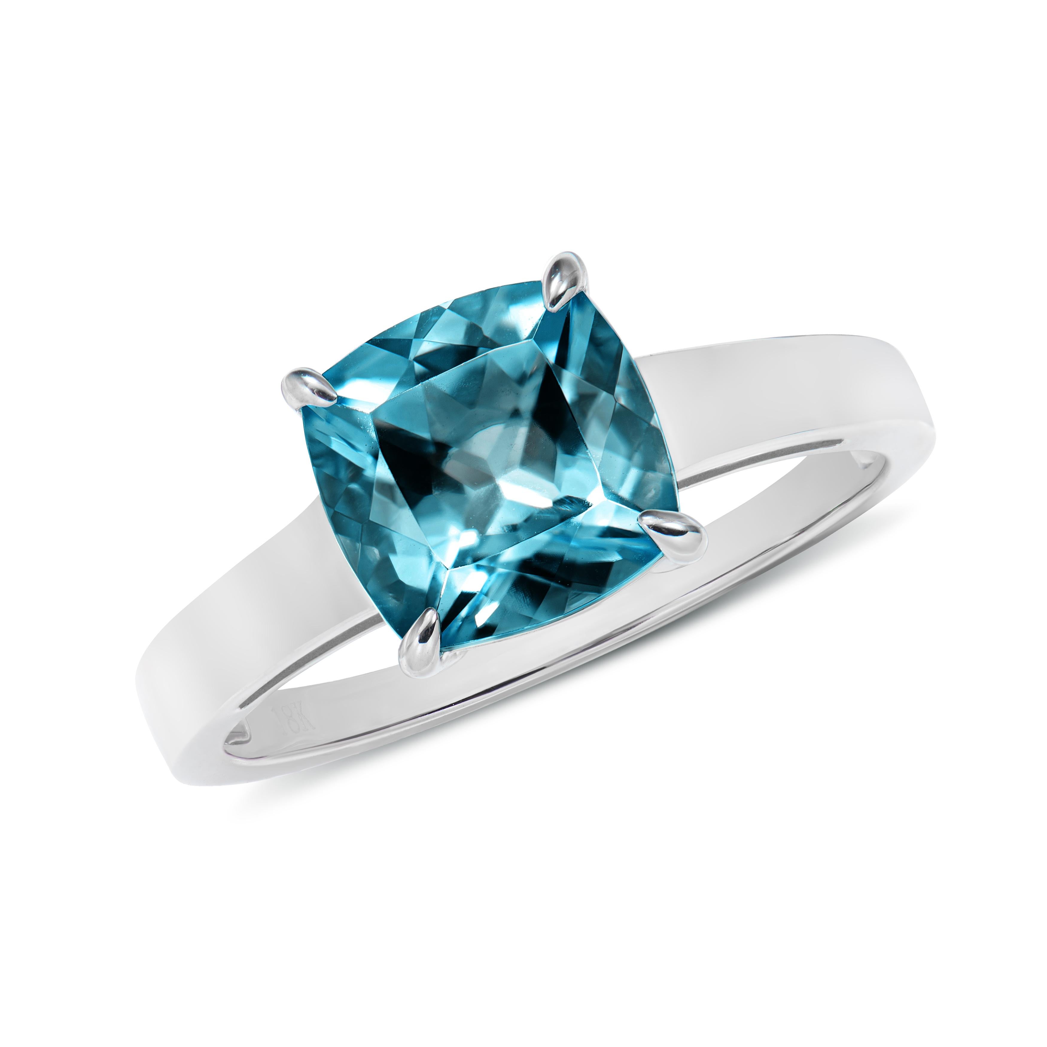 Contemporary 2.68 Carat London Blue Topaz Fancy Ring in 18Karat White Gold.   For Sale