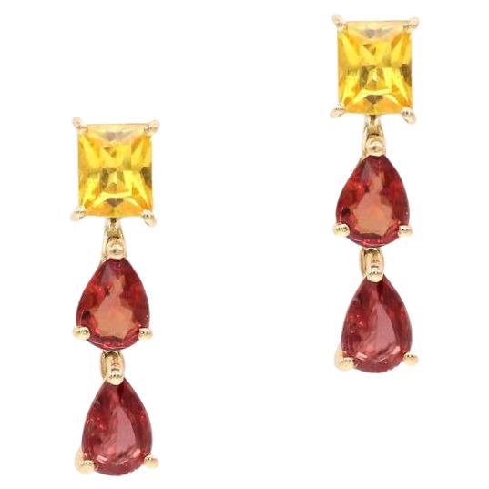 Boucles d'oreilles en goutte en or jaune 18 carats avec saphirs multicolores de 2,68 carats