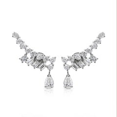 2.68 Carat Natural Diamond Ear Climber Drop Earrings 18k Solid Gold Jewelry