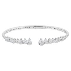 2.68 Carat Natural Pear Cut Diamond Crown Open Cuff Bracelet 18K White Gold