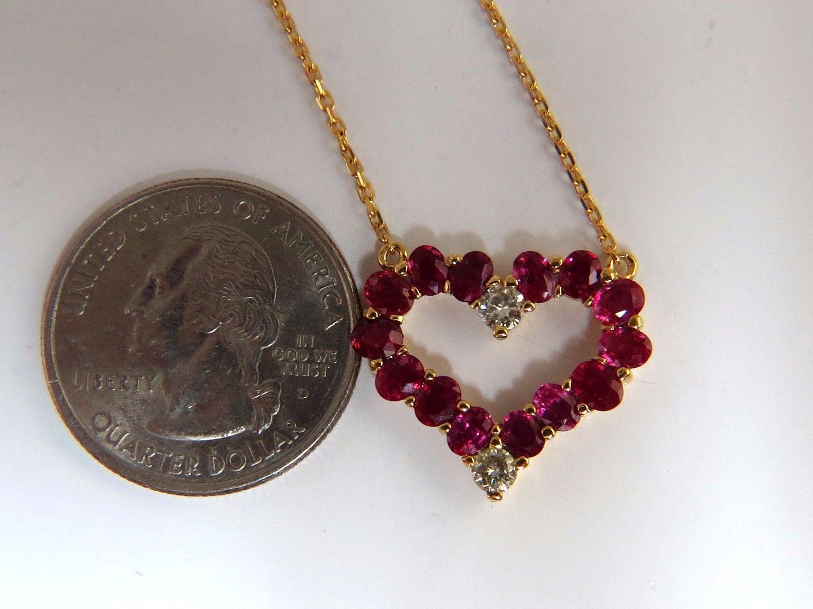 2.68 Carat Natural Ruby Diamonds Heart Necklace 14 Karat Vivid Reds In New Condition In New York, NY