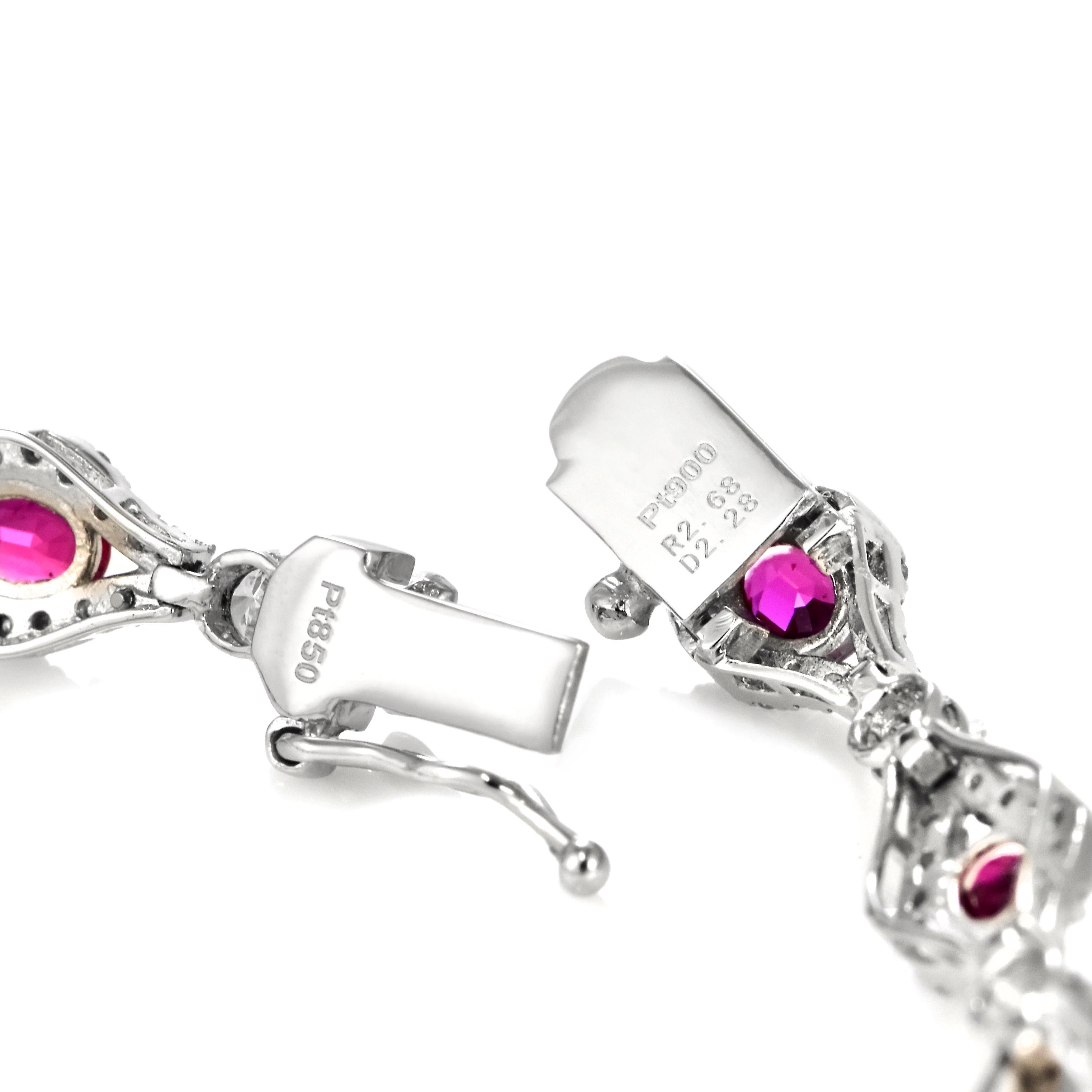 Bracelet en platine de 2.68 carats de rubis naturels non chauffés et de diamants en vente 5