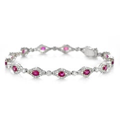 2.68 Carat Natural Unheated Rubies and Diamond Bracelet Made in Platinum