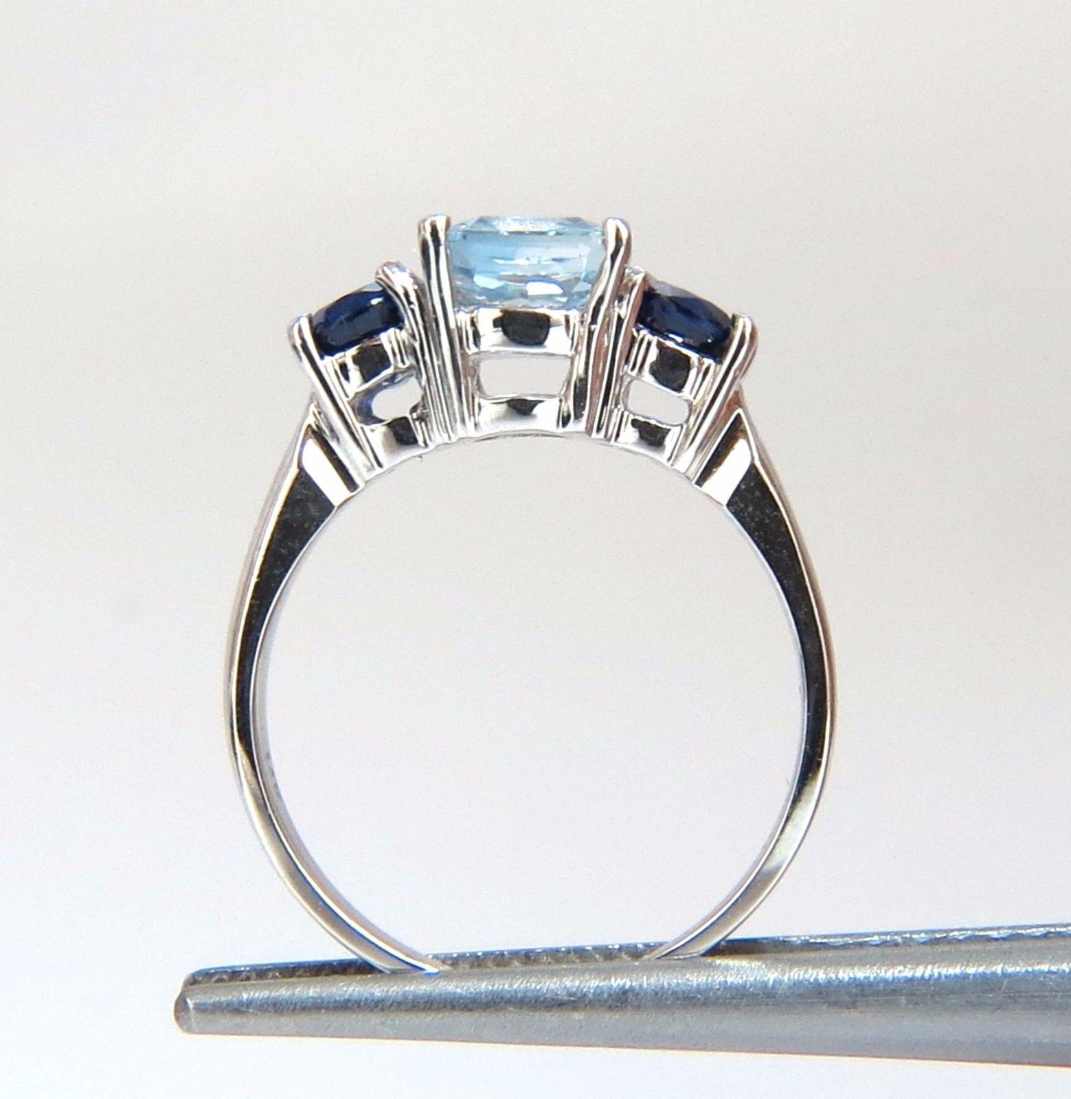 Asscher Cut 2.68 Carat Natural Vivid Ice Blue Sapphire Ring 14 Karat Classic Three