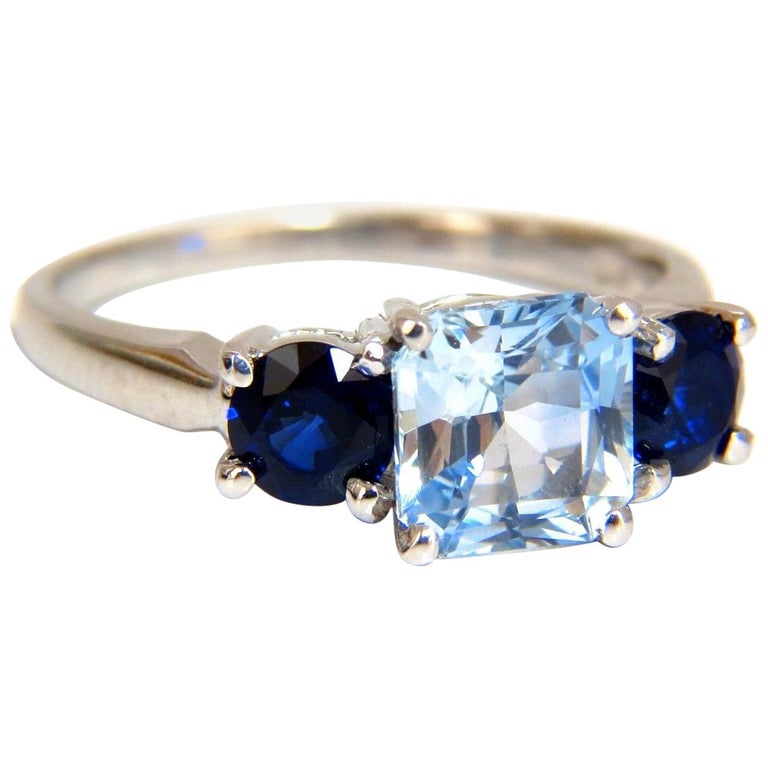 2.68 Carat Natural Vivid Ice Blue Sapphire Ring 14 Karat Classic Three ...