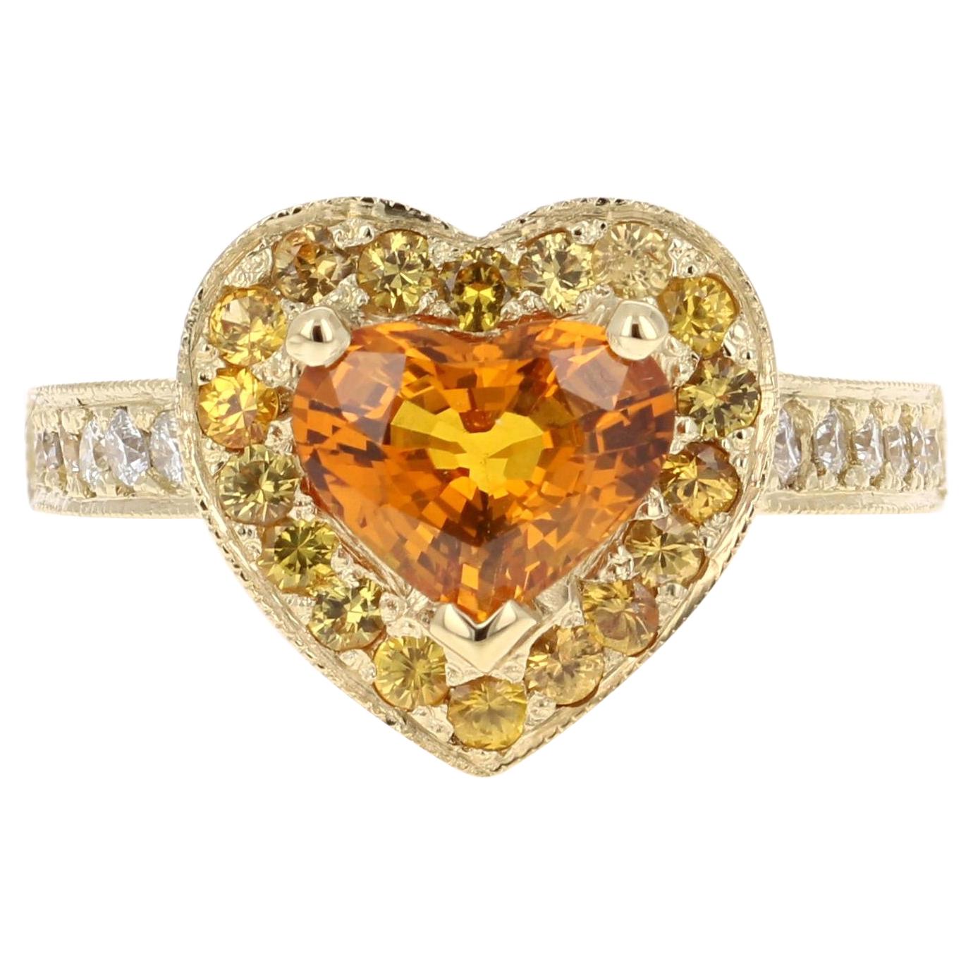 2.68 Carat Orange Sapphire Diamond Engagement Yellow Gold Ring For Sale