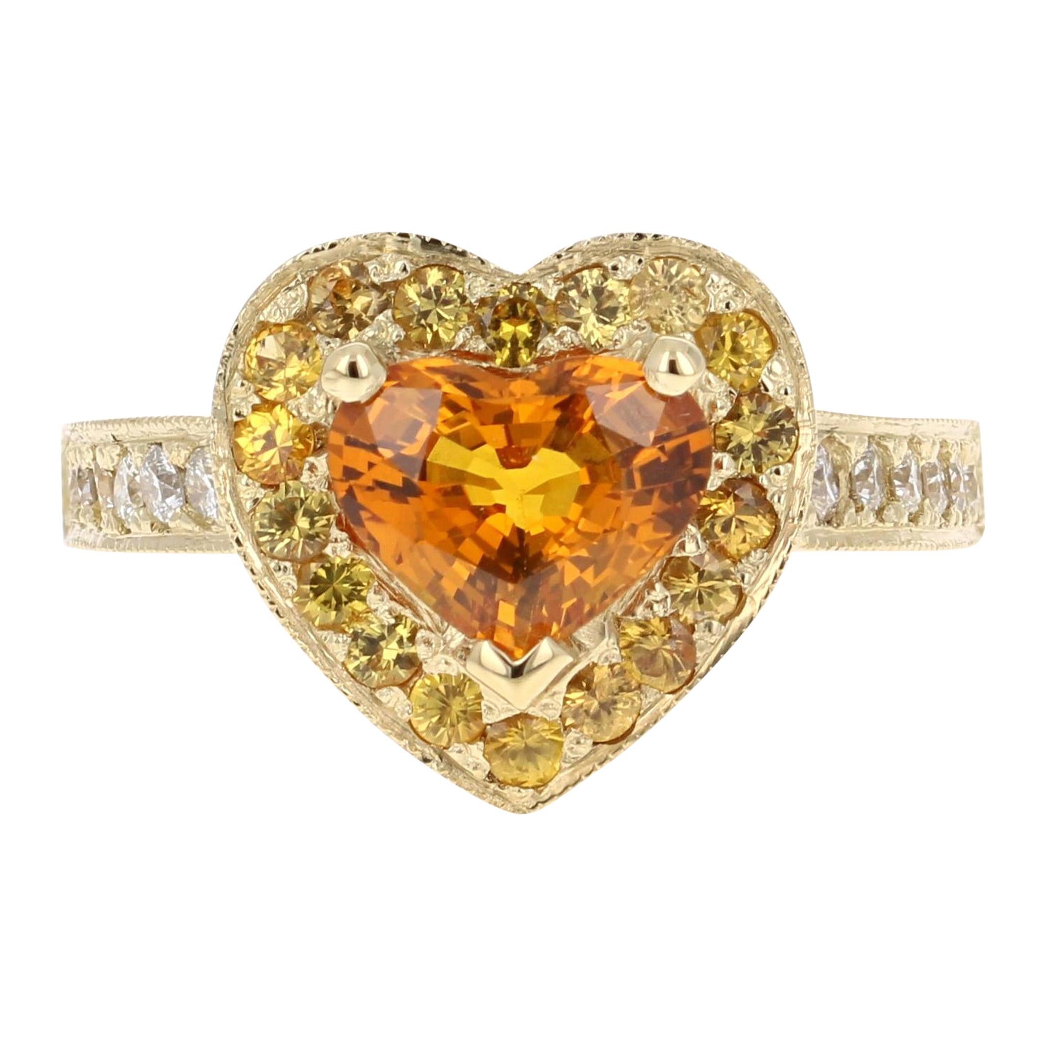 2.68 Carat Orange Sapphire Diamond Engagement 18 Karat Yellow Gold Ring