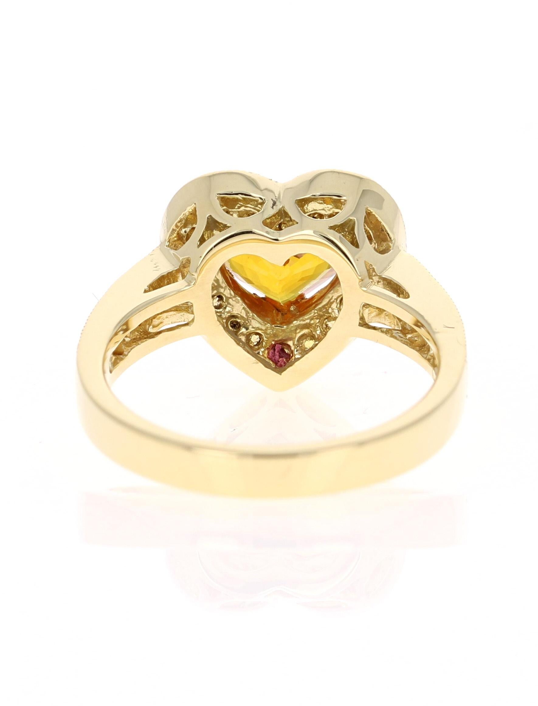 Round Cut 2.68 Carat Orange Sapphire Diamond Engagement 18 Karat Yellow Gold Ring