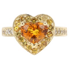 2.68 Carat Orange Sapphire Diamond Engagement Yellow Gold Ring