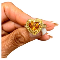 2.68 Carat Orange Sapphire Diamond Engagement Yellow Gold Ring